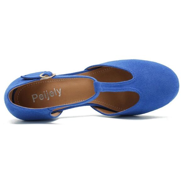 Womens T Strap Mary Jane Shoes Chunky Block Heel Ankle Strap Buckle Dress Pumps - Picture 4 of 7